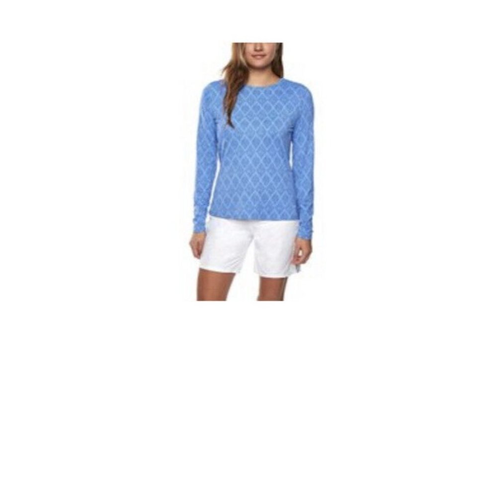 Hang Ten Womens T-Shirt Periwinkle Geometric Long Sleeve Stretch Pullover XL New
